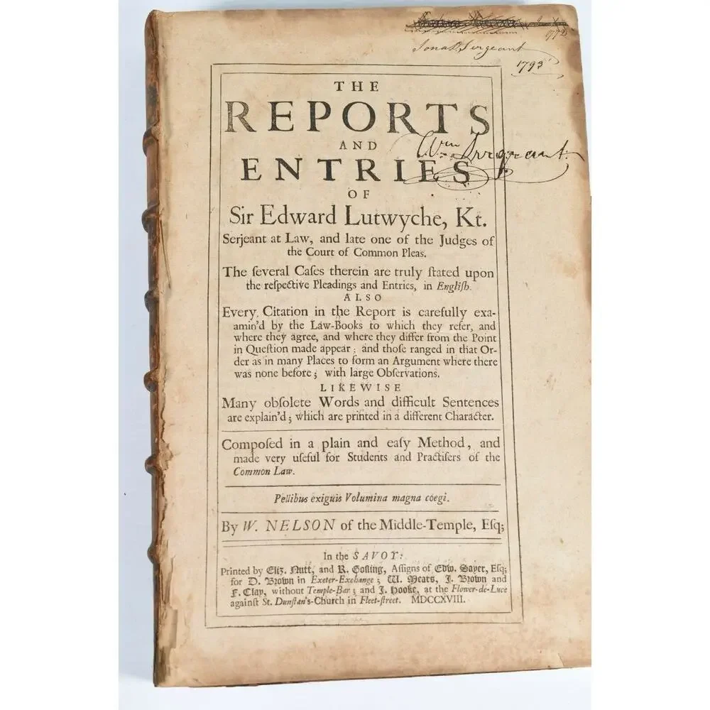 Antique‎ 1718 Sir Edward Lutwyche Legal Reports Leather Bound Rare Law Book